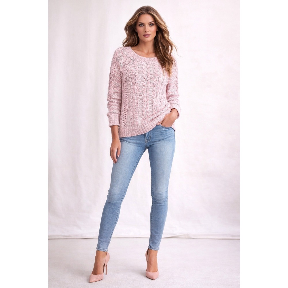 Gap Cable Knit Sweater‎ Womens L Pink Fisherman Chunky Preppy Y2K Cottagecore